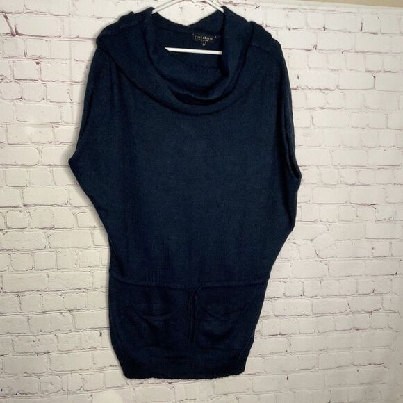 Chiaramente Short Sleeve Cowl Neck Sweater Tunic Women Size M Navy Teal - Picture 8 of 10